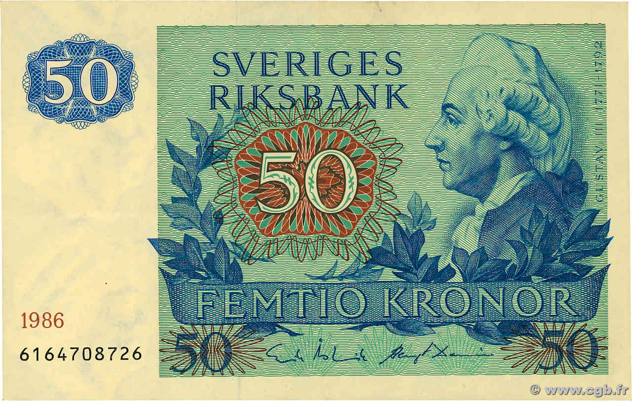 50 Kronor SUÈDE  1986 P.53d BB