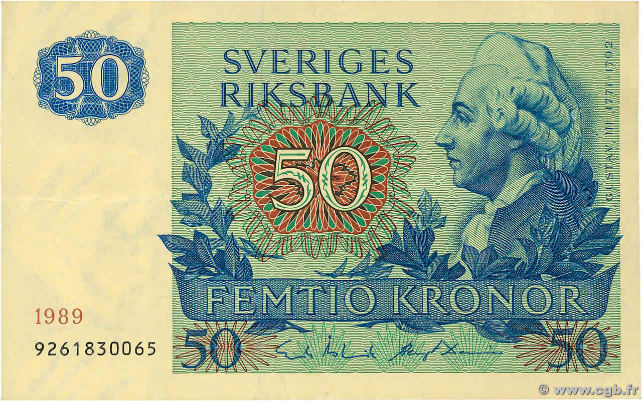 50 Kronor SWEDEN  1989 P.53d VF+