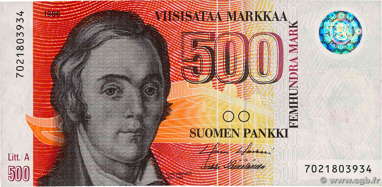 500 Markkaa FINLANDIA  1986 P.120 MBC