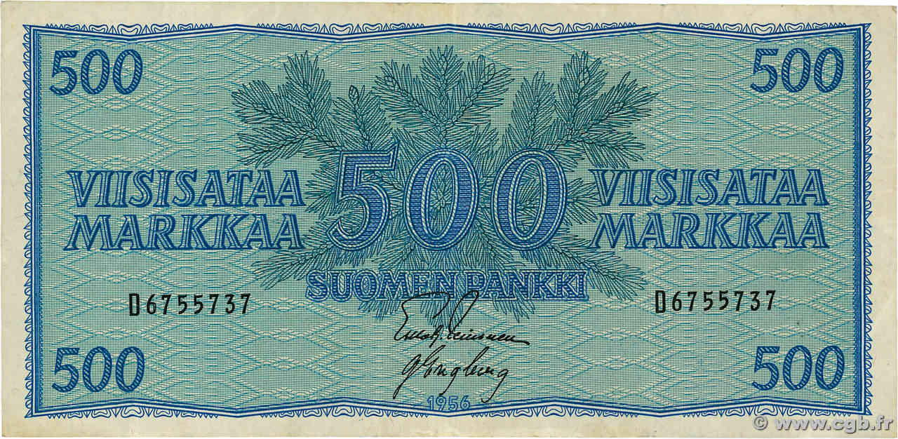 500 Markkaa FINLANDE  1956 P.096a TTB