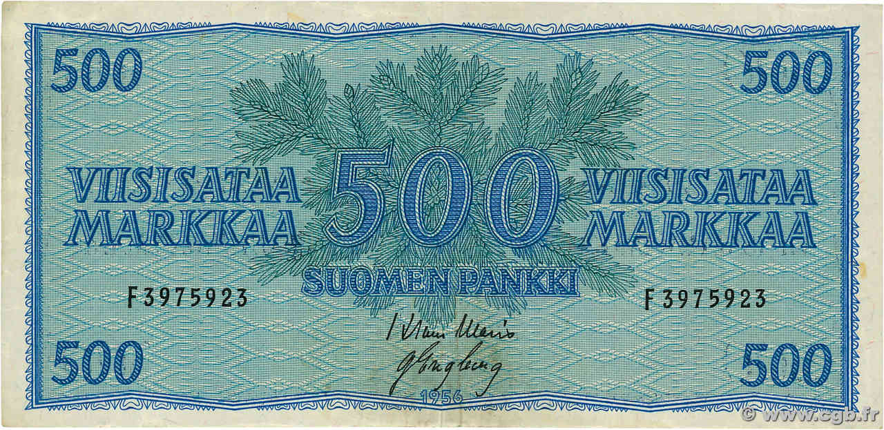 500 Markkaa FINLAND  1956 P.096a VF