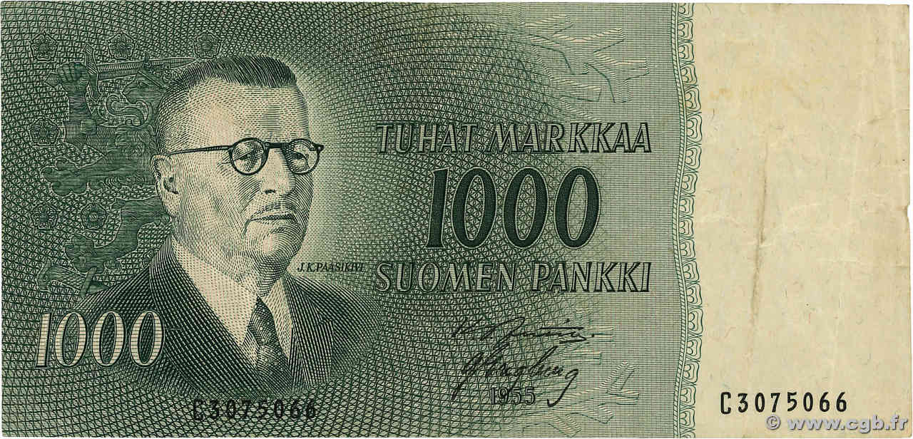 1000 Markkaa FINNLAND  1955 P.093a S