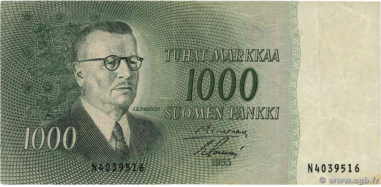 1000 Markkaa FINLANDIA  1955 P.093a BC