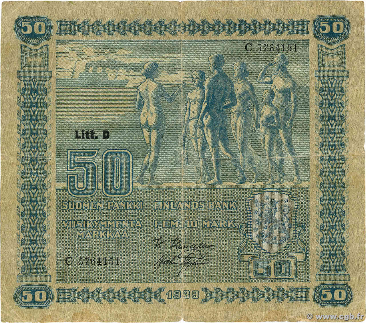 50 Markkaa FINLANDIA  1939 P.072a RC+