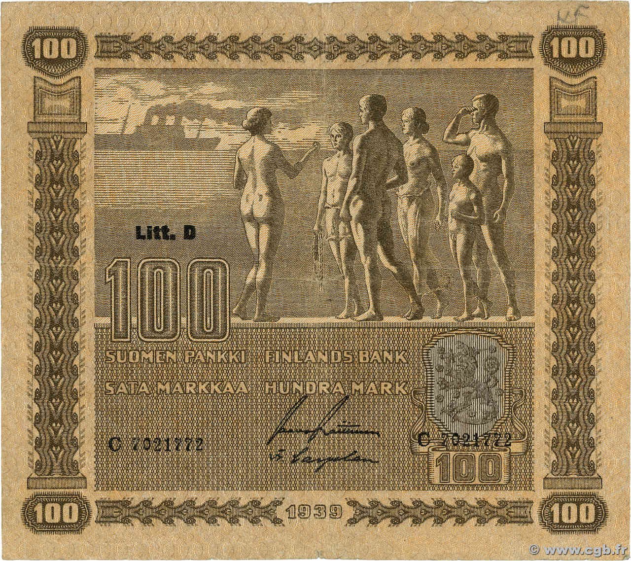 100 Markkaa FINLANDE  1939 P.073a TB+