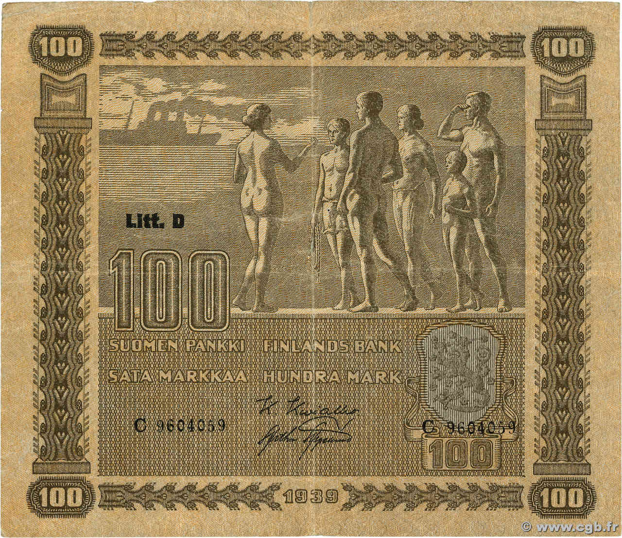 100 Markkaa FINNLAND  1939 P.073a fS