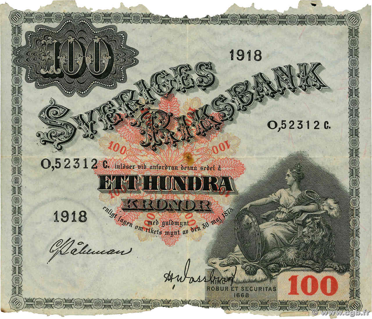 100 Kronor SWEDEN  1918 P.36a G