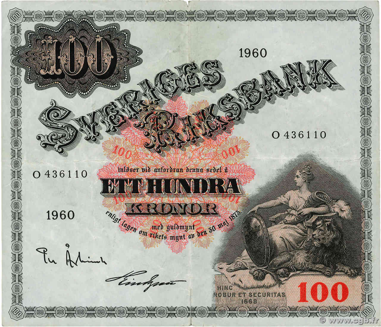 100 Kronor SWEDEN  1960 P.48b F