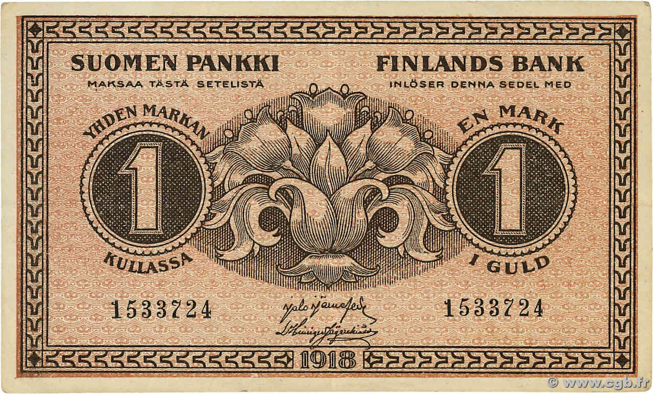 1 Markka FINNLAND  1918 P.035 SS