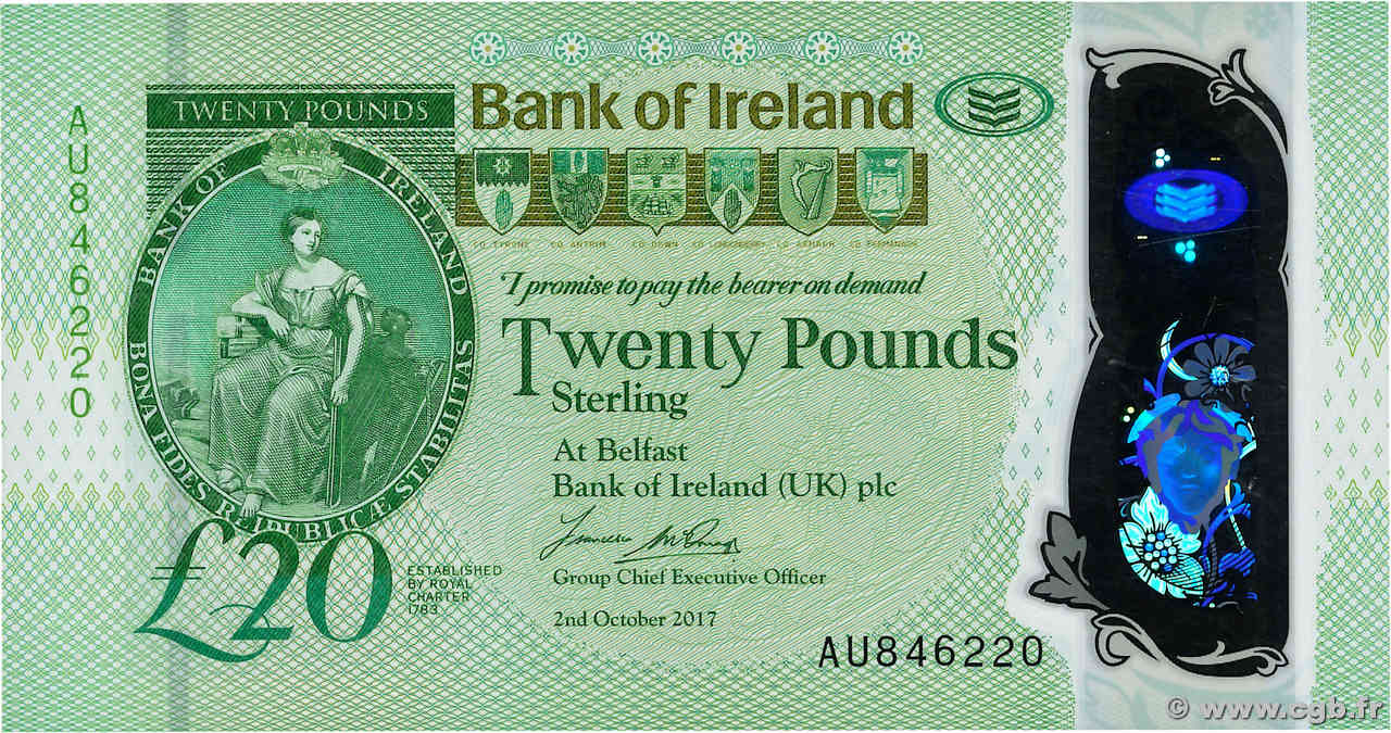 20 Pounds NORTHERN IRELAND  2017 P.092 XF+