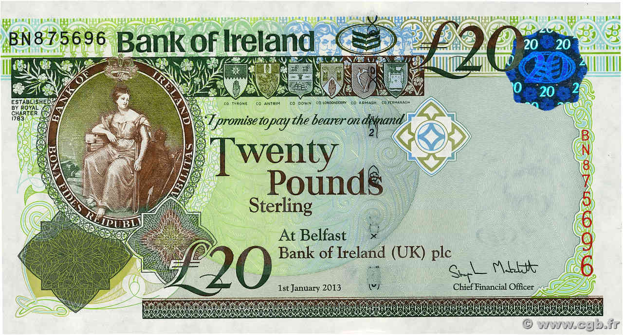 20 Pounds NORTHERN IRELAND  2013 P.088a q.FDC