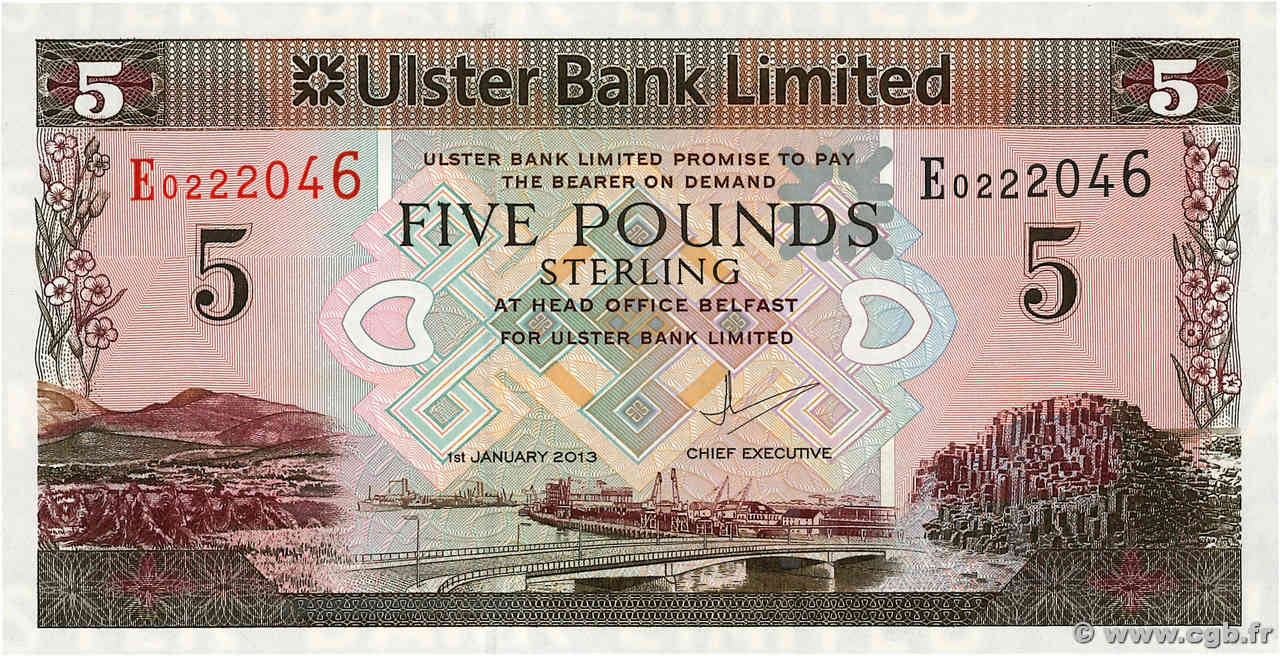 5 Pounds NORTHERN IRELAND  2013 P.340b UNC