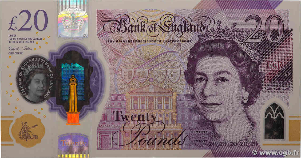 20 Pounds ENGLAND  2018 P.396 fVZ