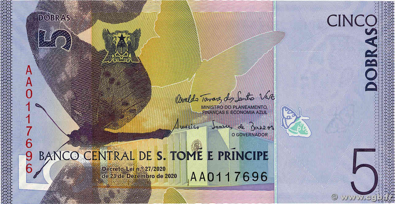 5 Dobras SAO TOME AND PRINCIPE  2020 P.76 UNC