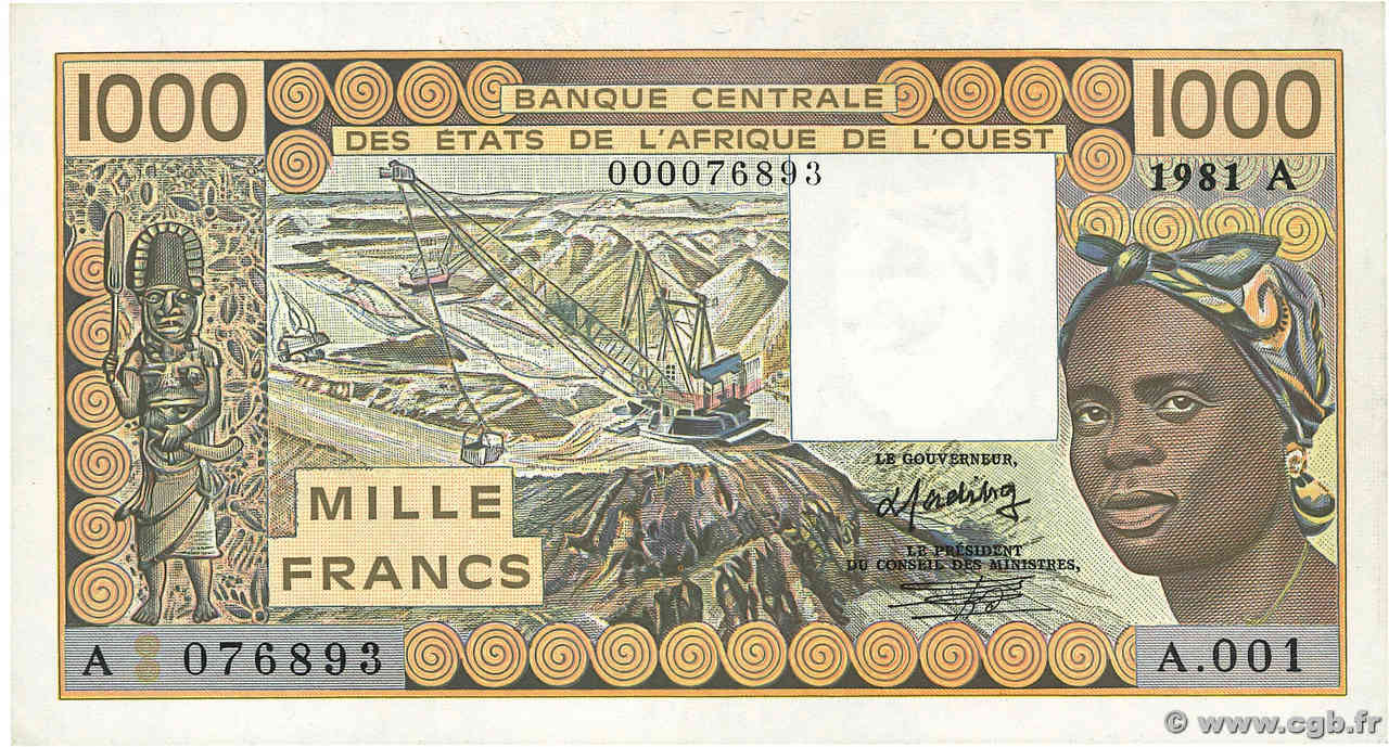 1000 Francs Fauté WEST AFRICAN STATES  1981 P.107Ab XF+