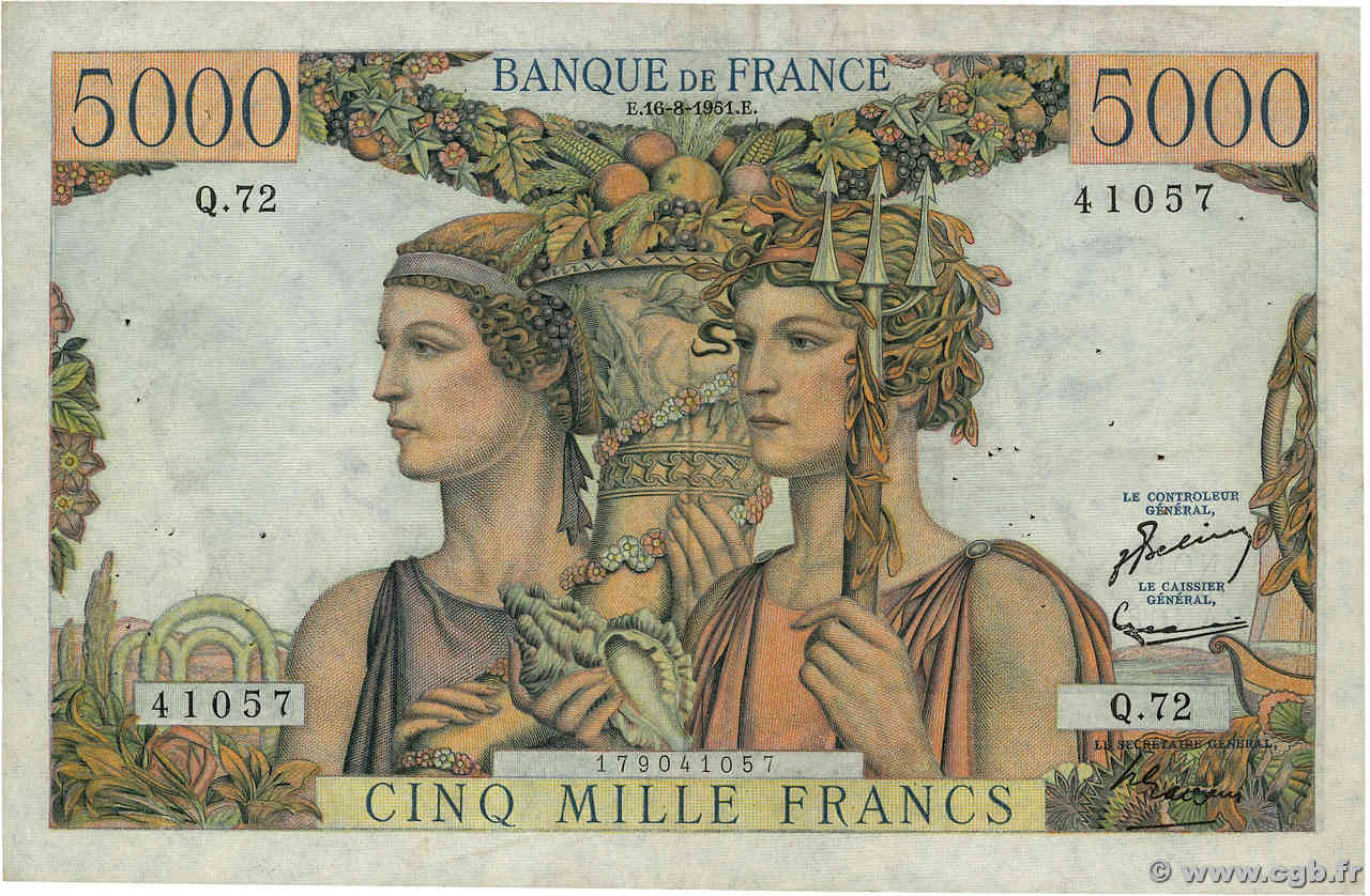 5000 Francs TERRE ET MER FRANKREICH  1951 F.48.05 SS