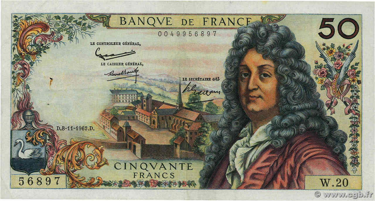 50 Francs RACINE FRANCIA  1962 F.64.02 BC+