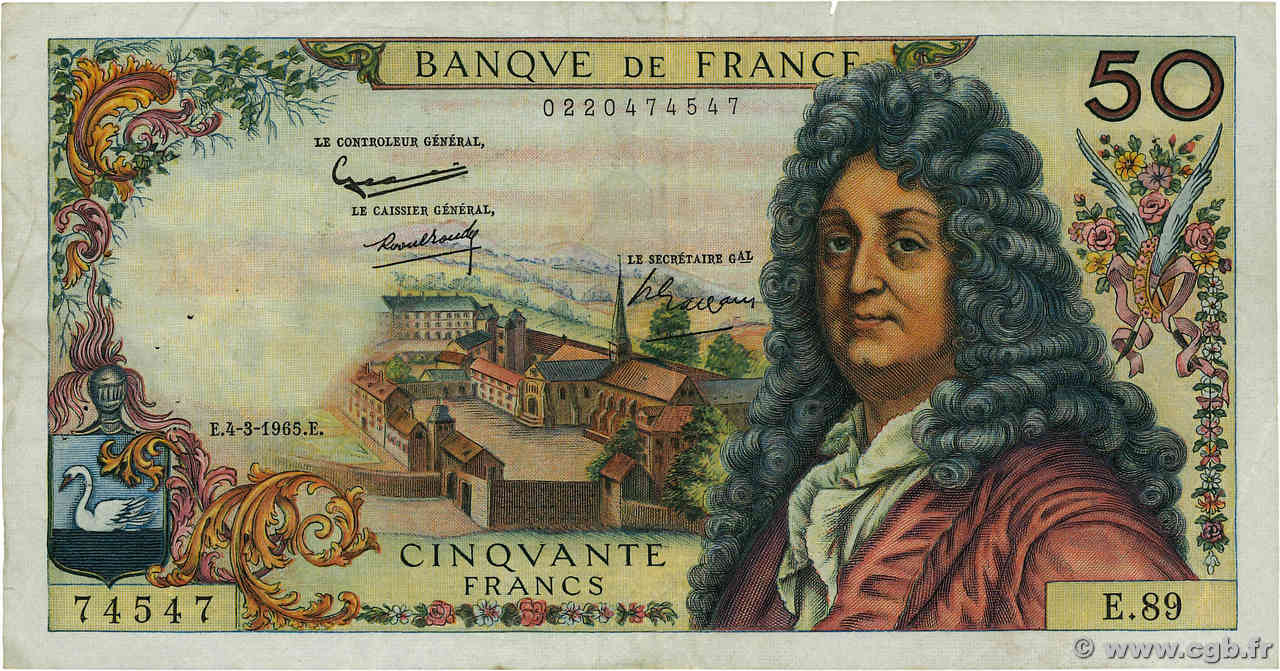 50 Francs RACINE Numéro radar FRANKREICH  1965 F.64.08 fSS