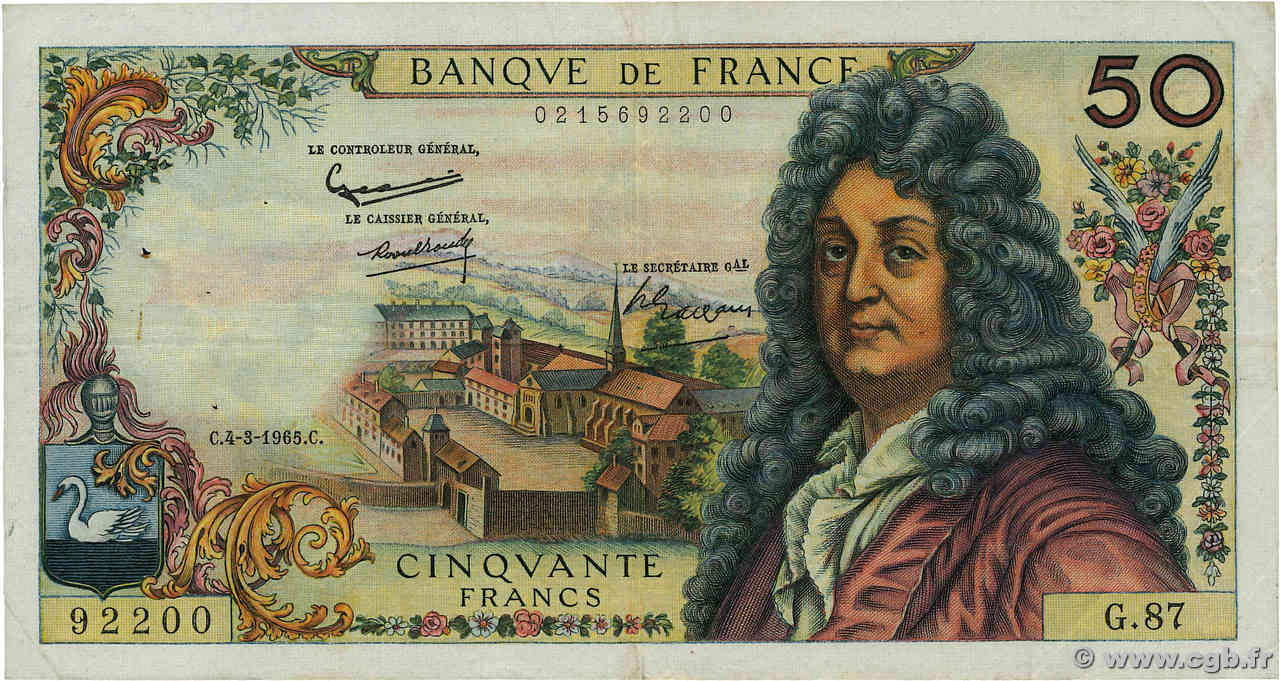 50 Francs RACINE FRANKREICH  1965 F.64.08 fSS