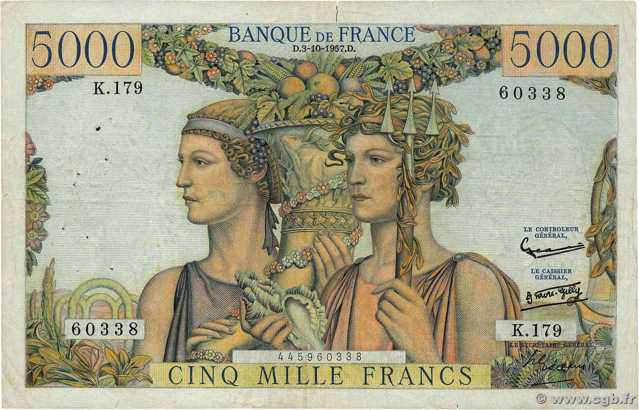 5000 Francs TERRE ET MER FRANKREICH  1957 F.48.17 S