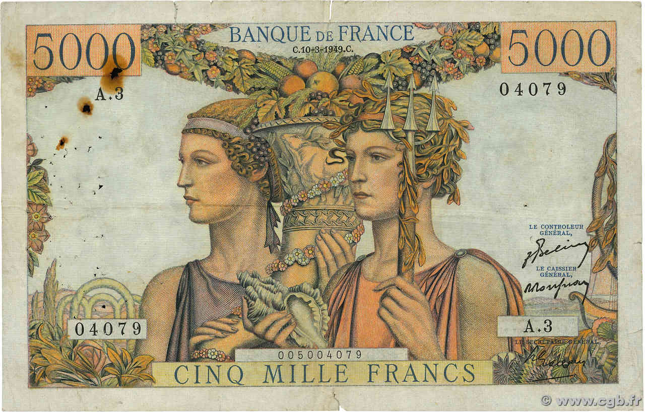 5000 Francs TERRE ET MER FRANKREICH  1949 F.48.01 fS