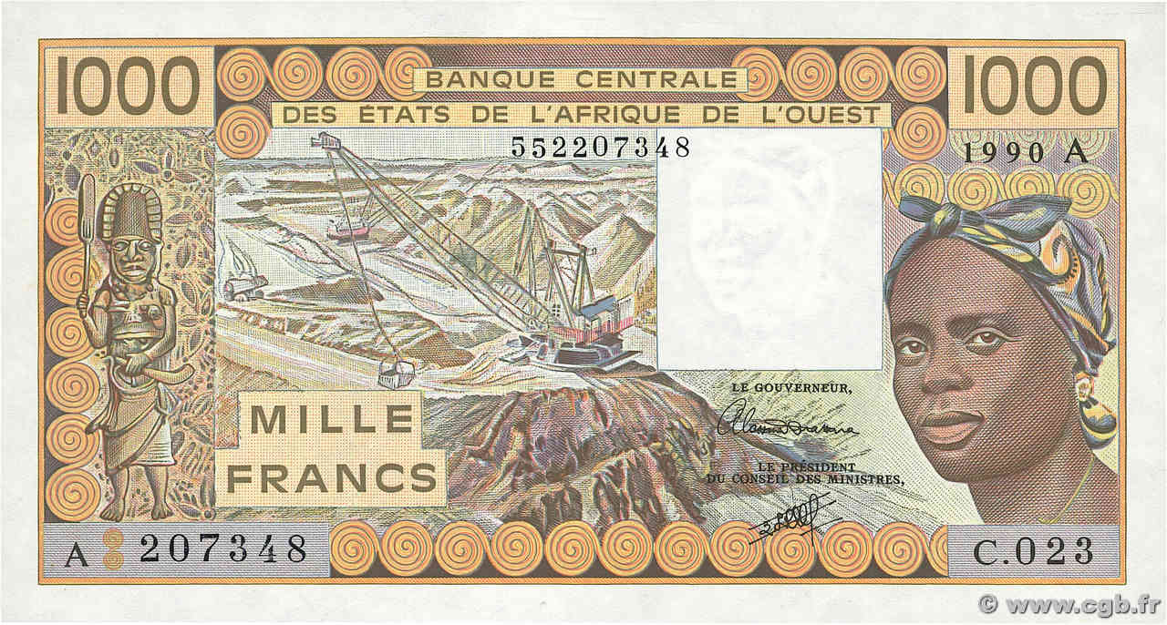 1000 Francs ÉTATS DE L AFRIQUE DE L OUEST  1990 P.107Aj pr.NEUF