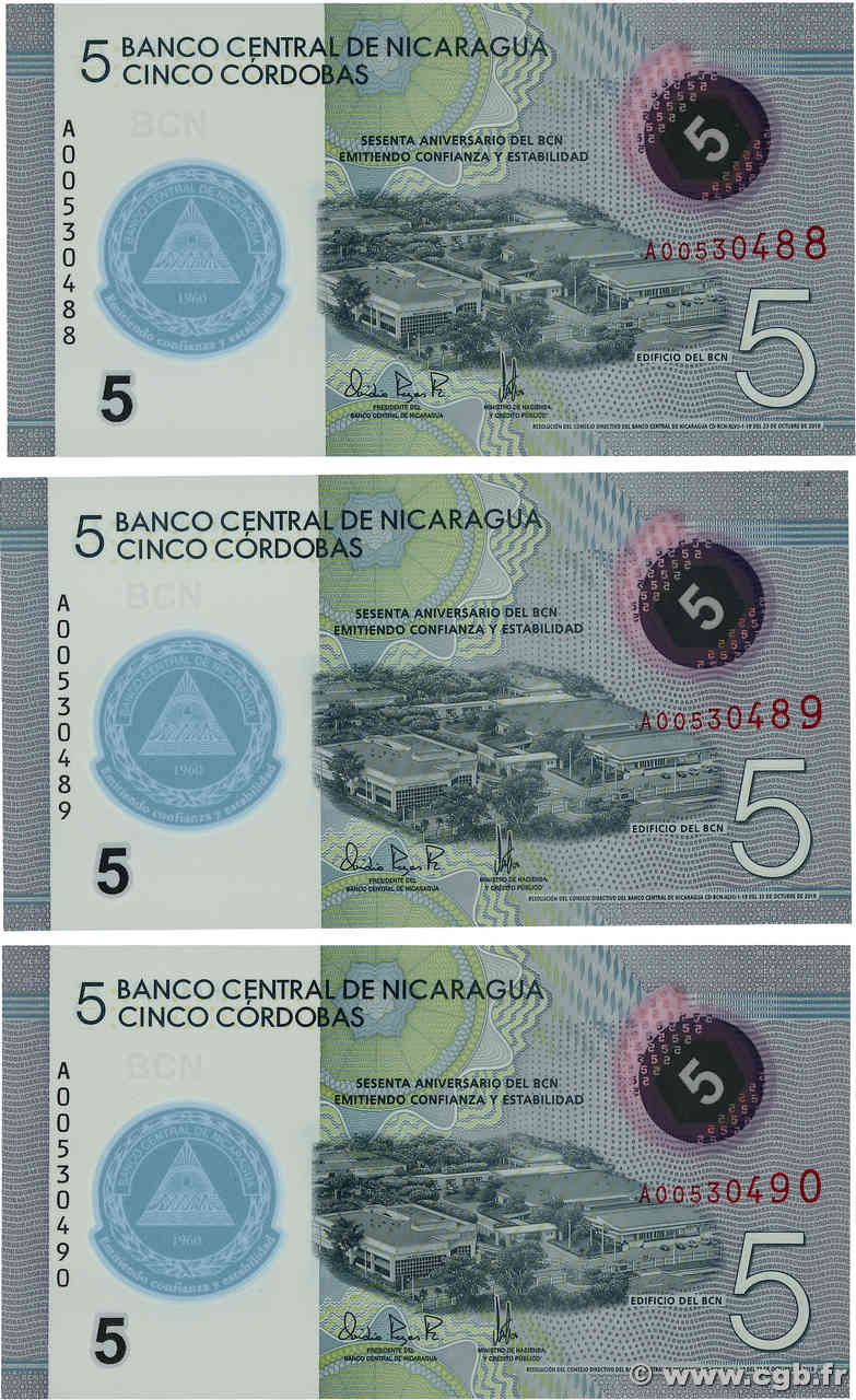 5 Cordobas Consécutifs NICARAGUA  2019 P.219 NEUF