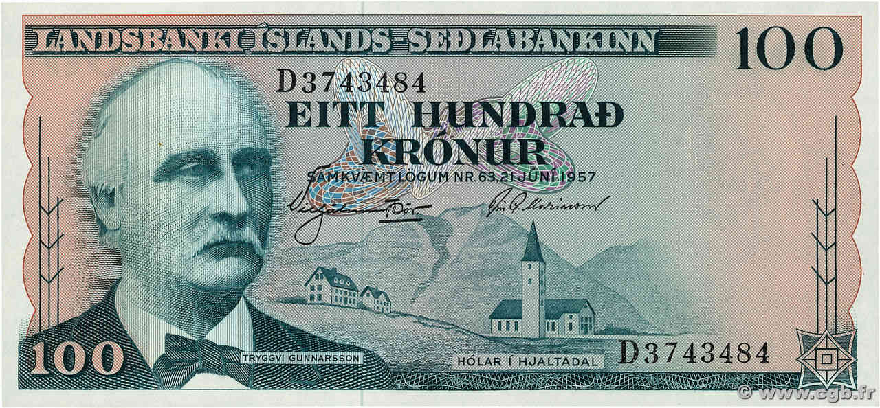 100 Kronur ISLANDIA  1957 P.40a FDC
