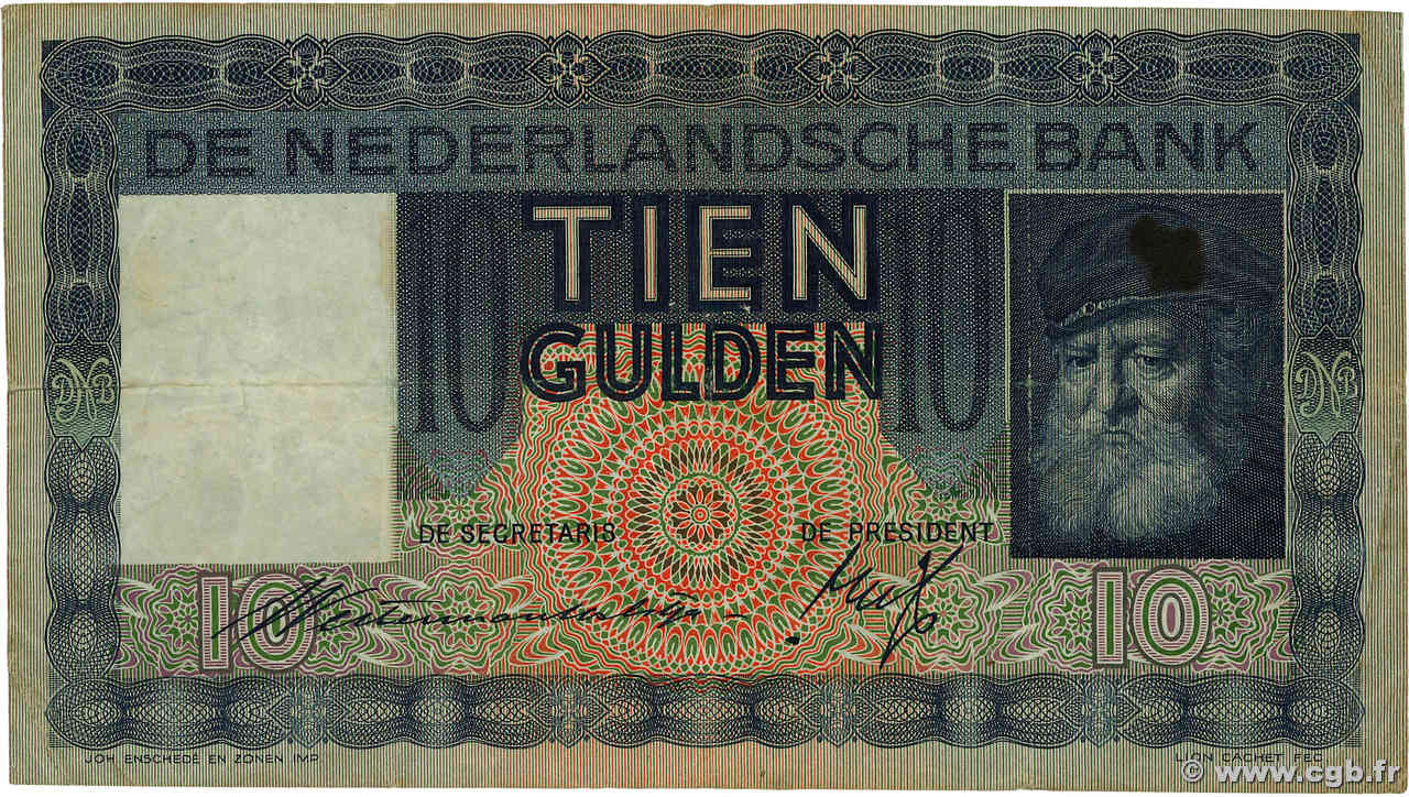 10 Gulden PAíSES BAJOS  1936 P.049 BC+