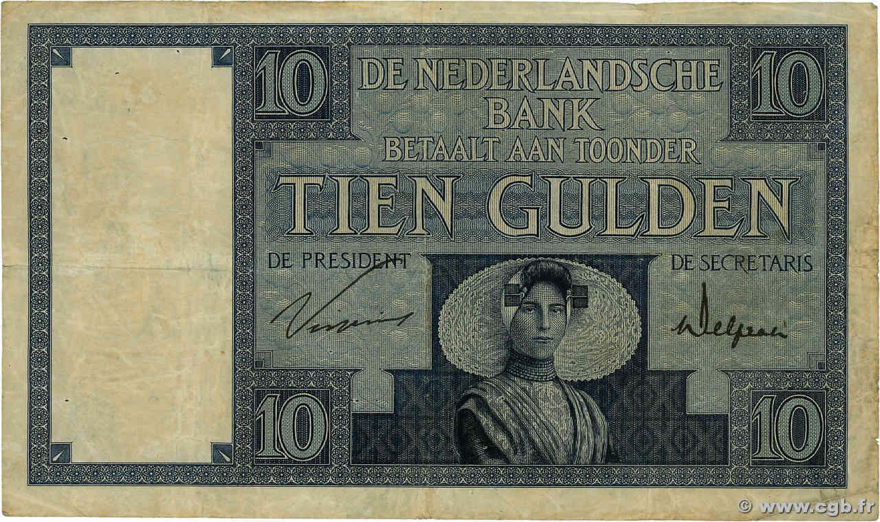 10 Gulden PAYS-BAS  1929 P.043b TB