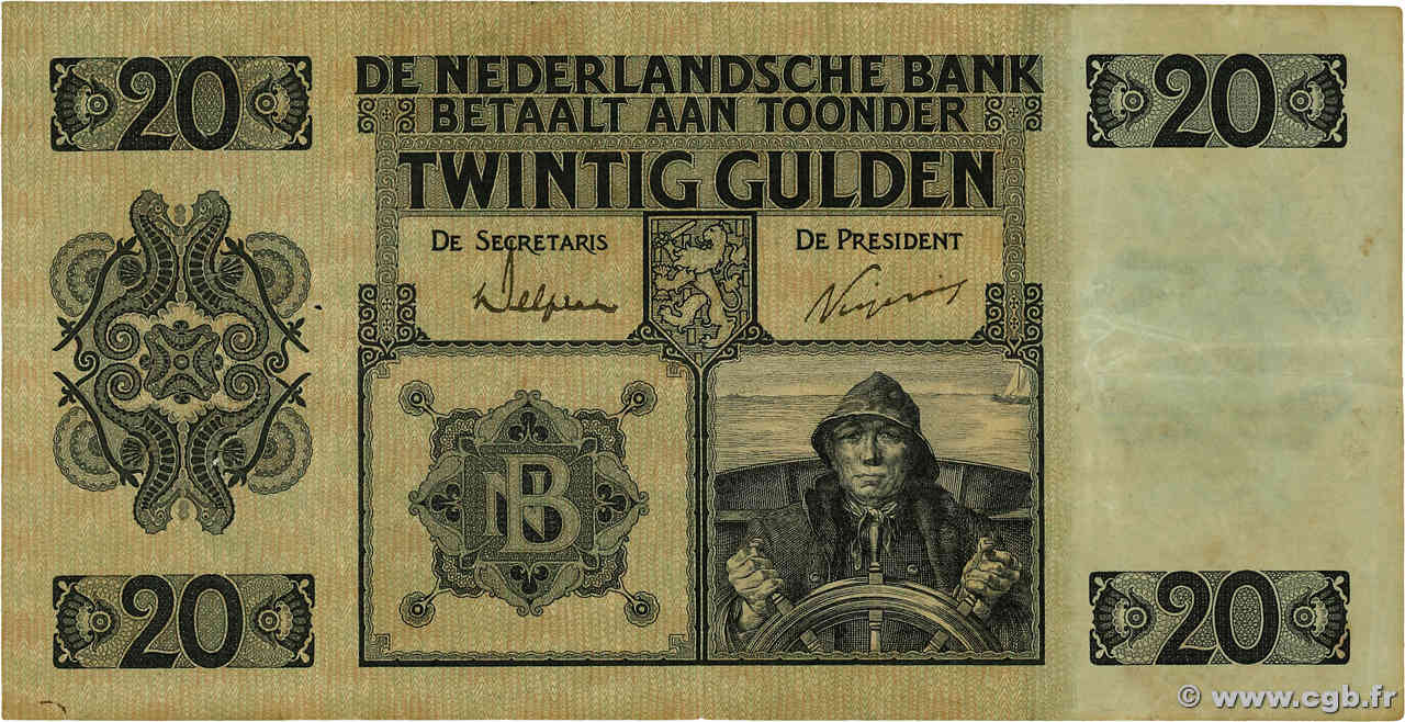 20 Gulden PAíSES BAJOS  1926 P.044 BC+