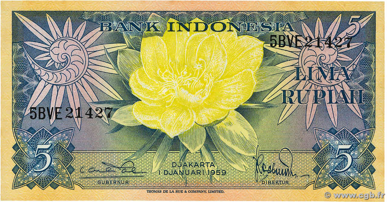 5 Rupiah INDONESIA  1959 P.065 SC+