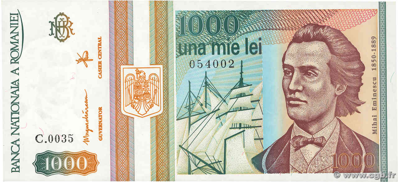 1000 Lei ROMANIA  1993 P.102 UNC