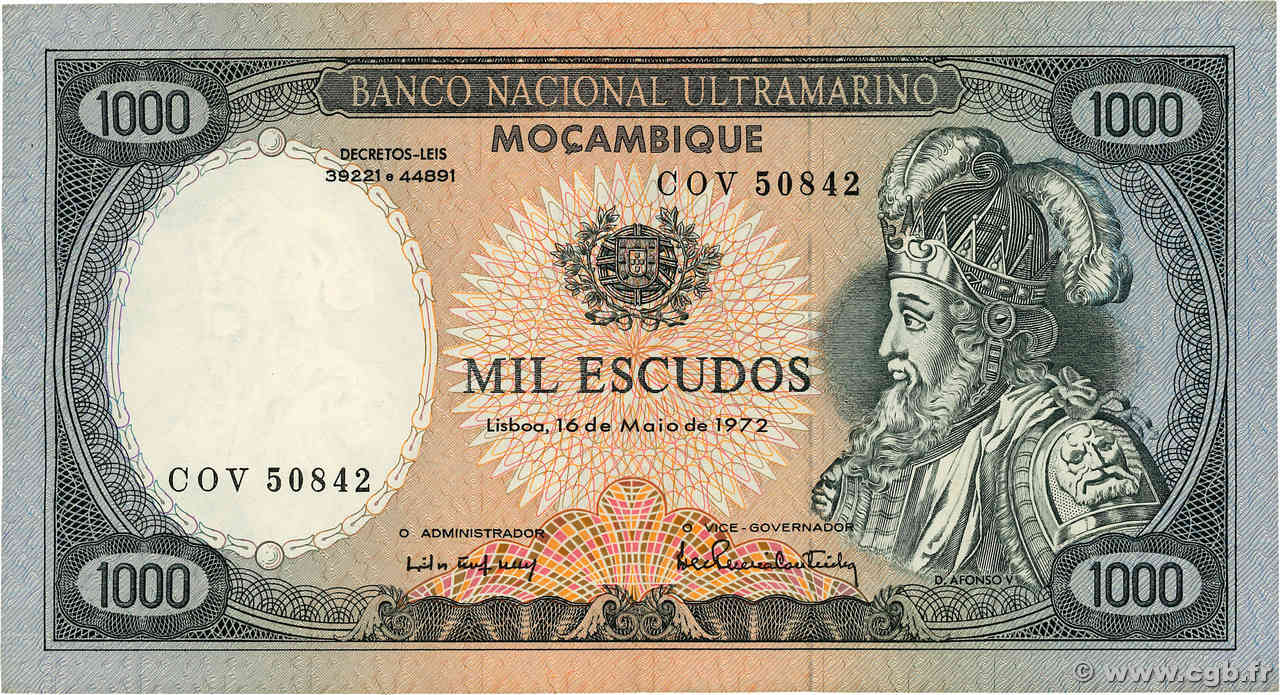 1000 Escudos MOZAMBIQUE  1972 P.112 VF+