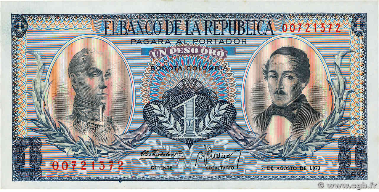 1 Peso Oro COLOMBIA  1973 P.404e FDC