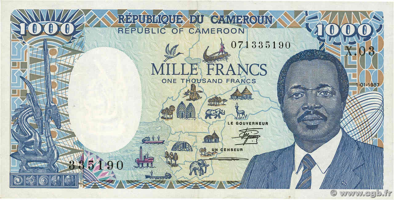 1000 Francs CAMEROUN  1987 P.26a TTB+