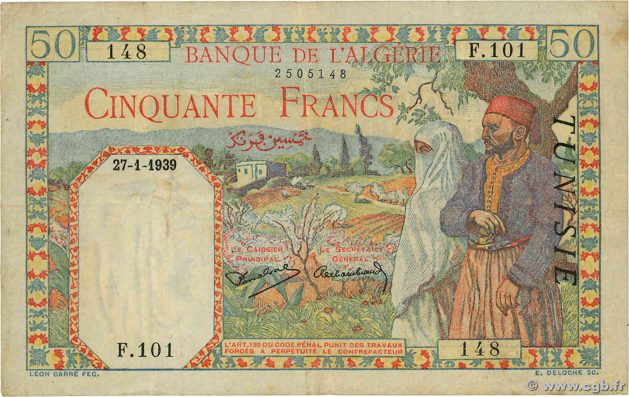 50 Francs TUNISIE  1939 P.12a TB+