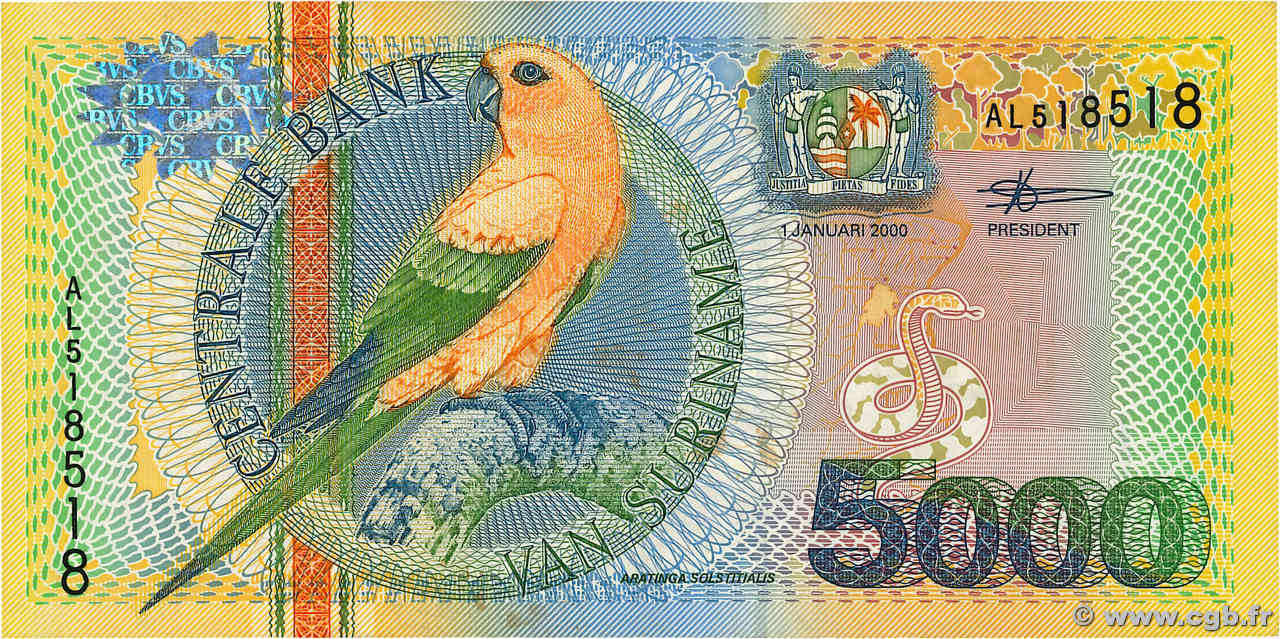 5000 Gulden Numéro spécial SURINAM  2000 P.152 TTB