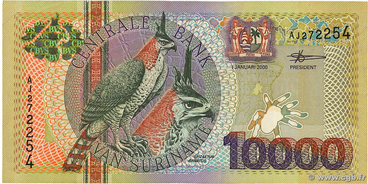 10000 Gulden SURINAM  2000 P.153 MBC