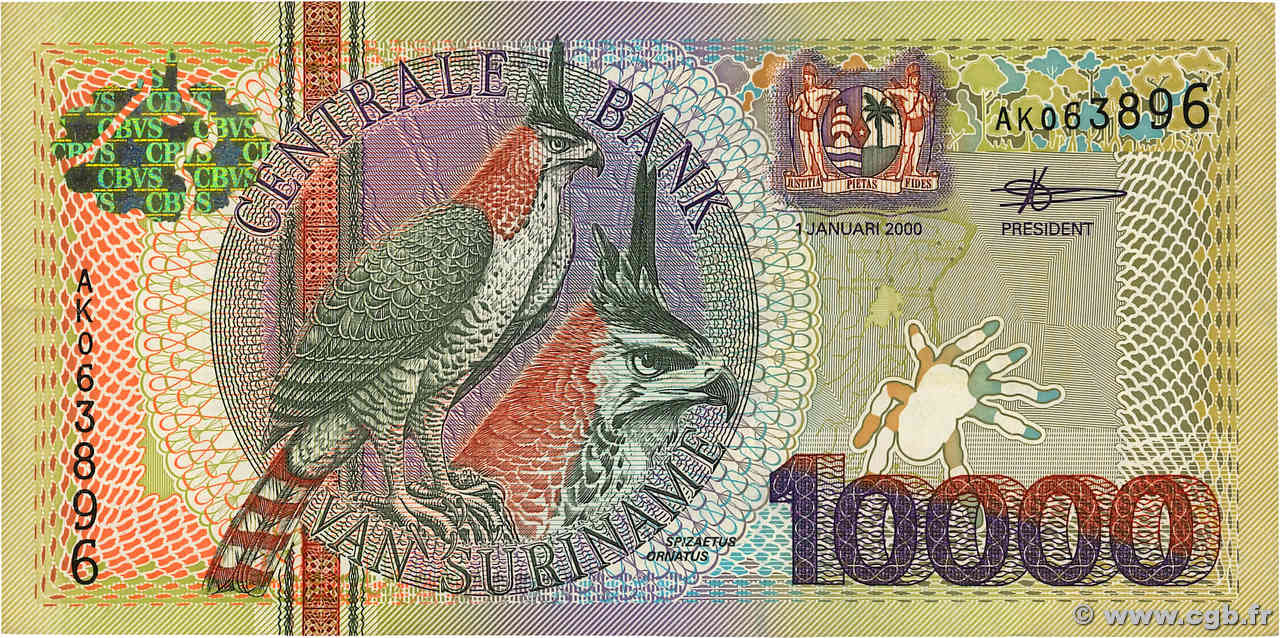 10000 Gulden SURINAM  2000 P.153 fVZ