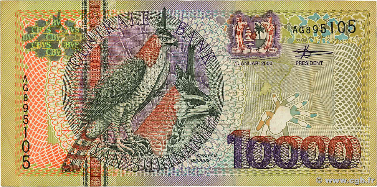 10000 Gulden SURINAM  2000 P.153 VF