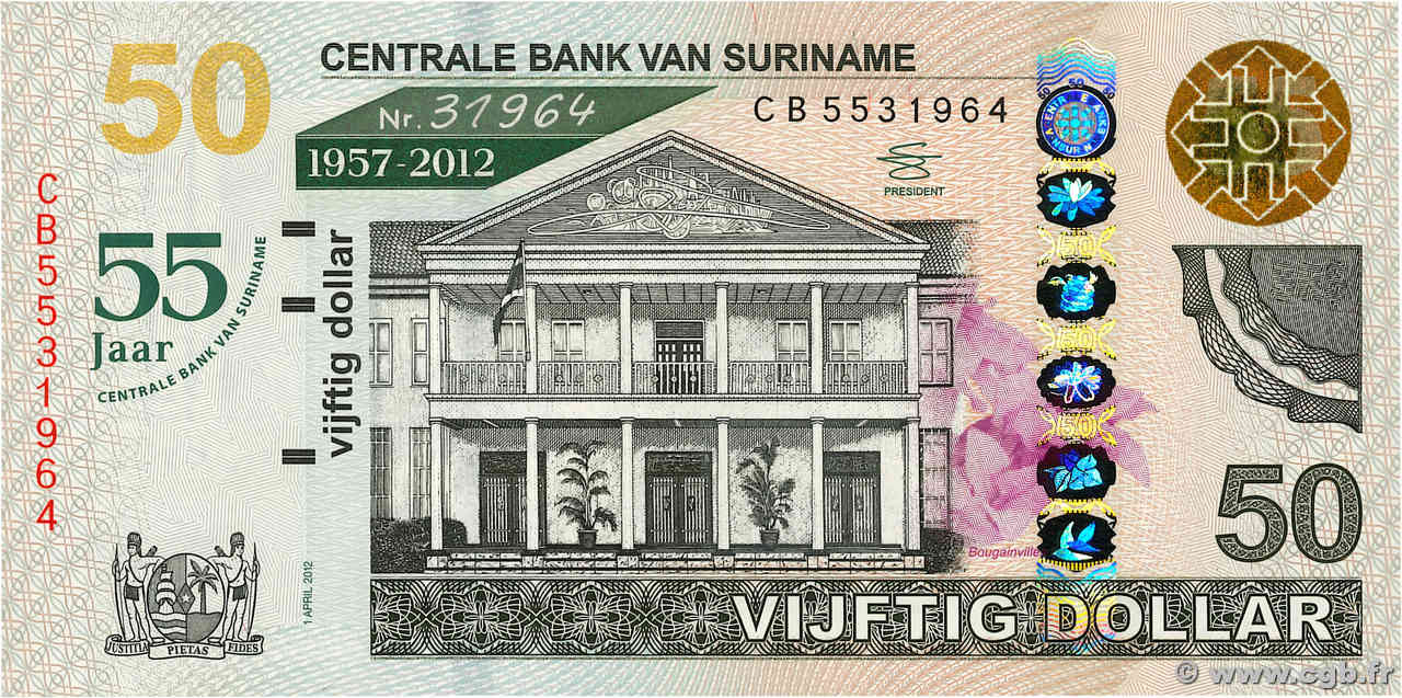 50 Gulden Set de présentation SURINAM  2012 P.167 NEUF