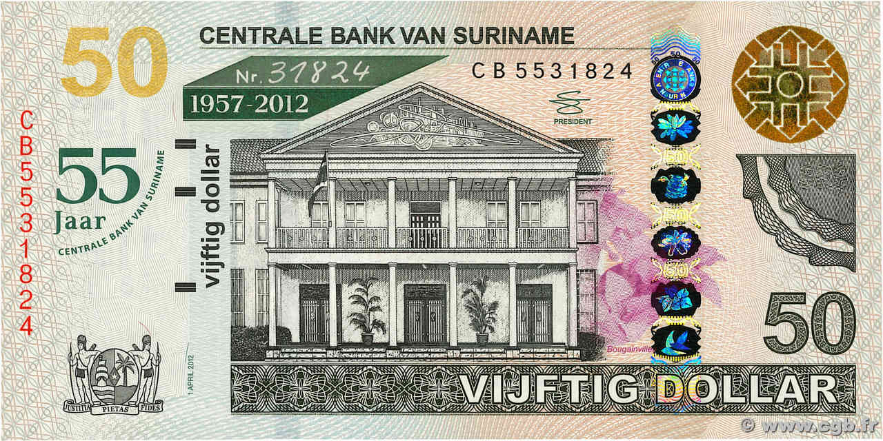 50 Gulden Set de présentation SURINAM  2012 P.167 NEUF