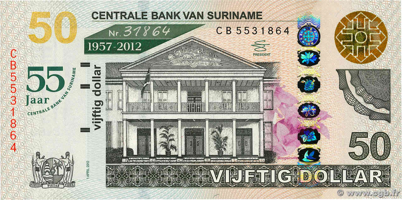 50 Gulden Set de présentation SURINAM  2012 P.167 NEUF