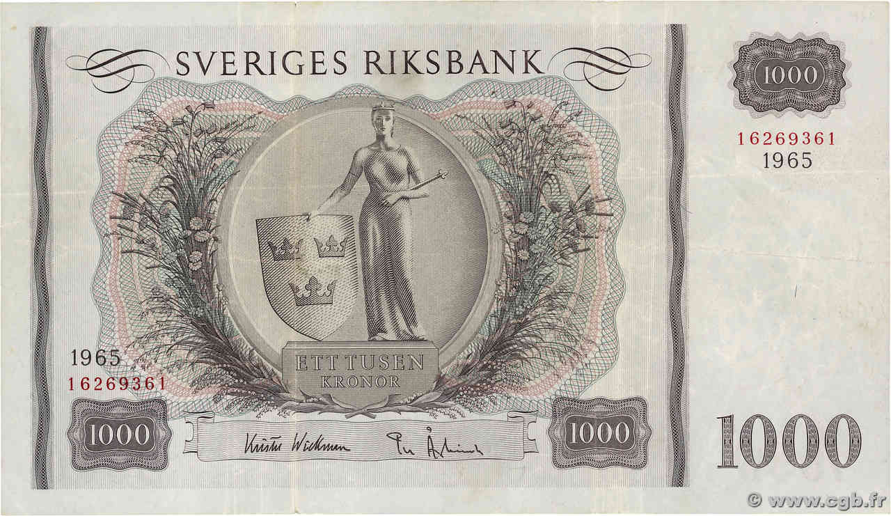 1000 Kronor SUÈDE  1965 P.46d VF-