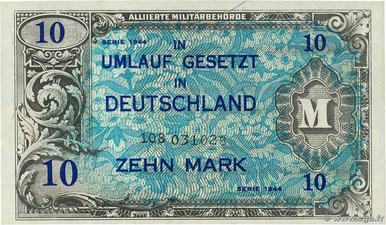 10 Mark GERMANIA  1944 P.194b AU+