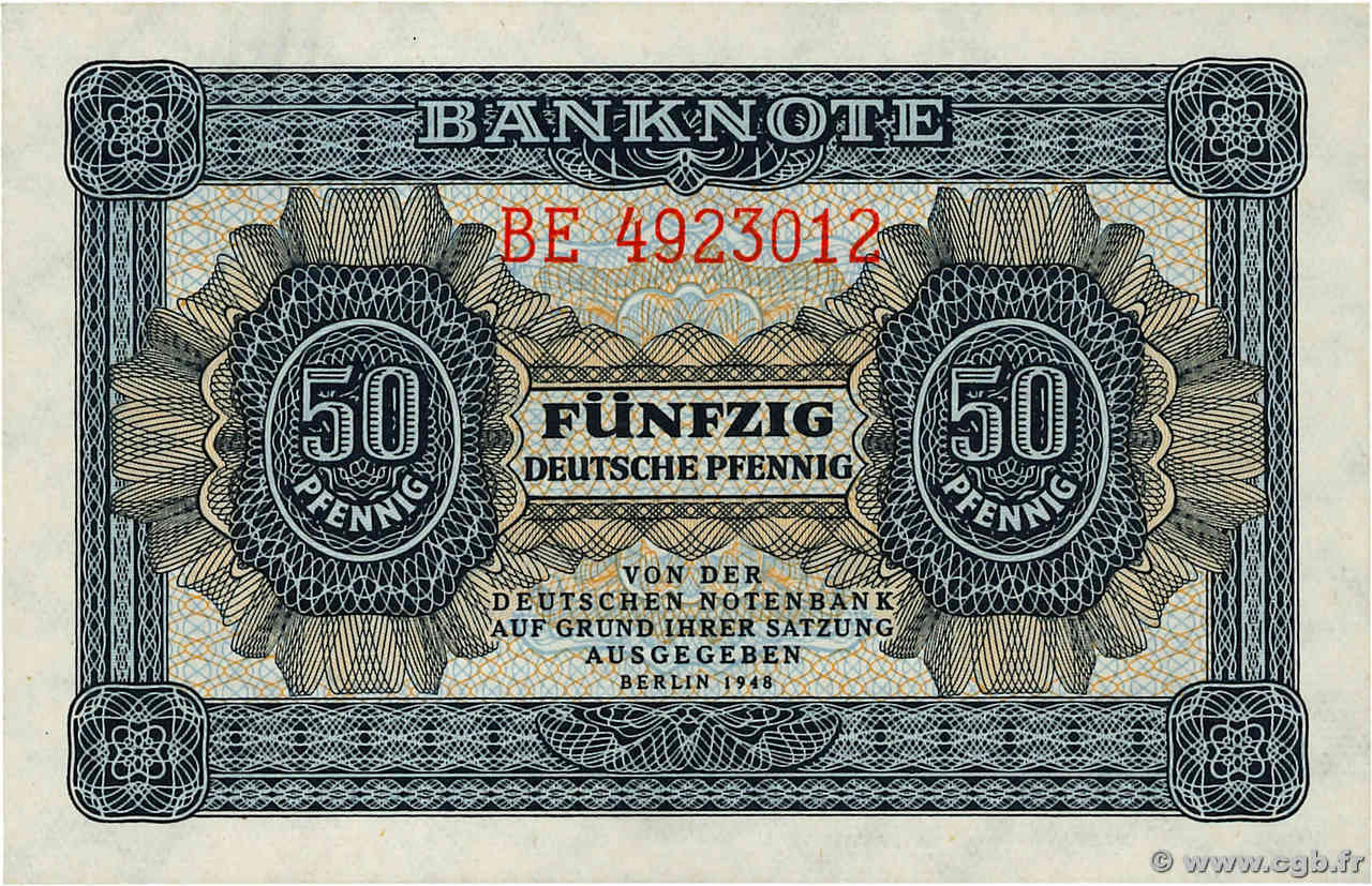 50 Deutsche Pfennig GERMAN DEMOCRATIC REPUBLIC  1948 P.08b UNC