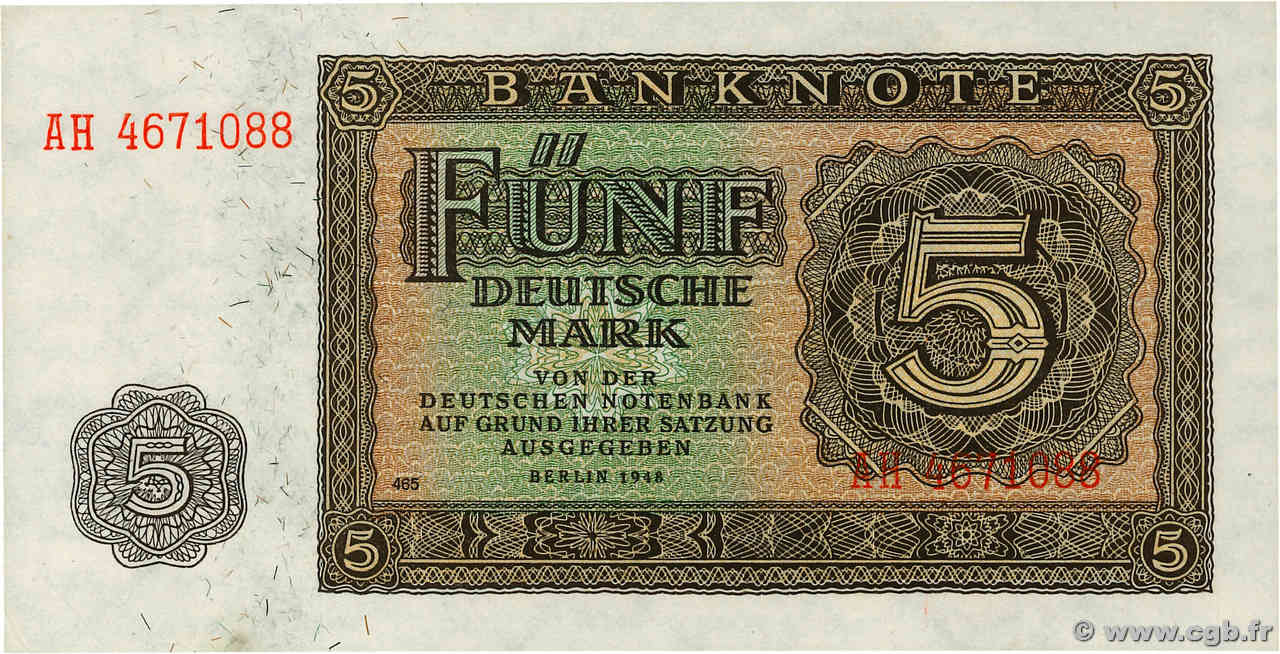 5 Deutsche Mark ALLEMAGNE RÉPUBLIQUE DÉMOCRATIQUE  1948 P.11b pr.NEUF