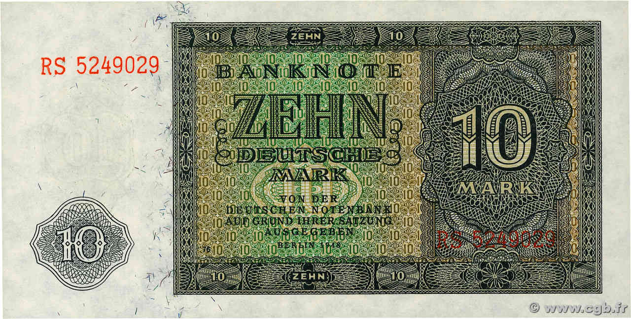 10 Deutsche Mark DEUTSCHE DEMOKRATISCHE REPUBLIK  1948 P.12b fST+