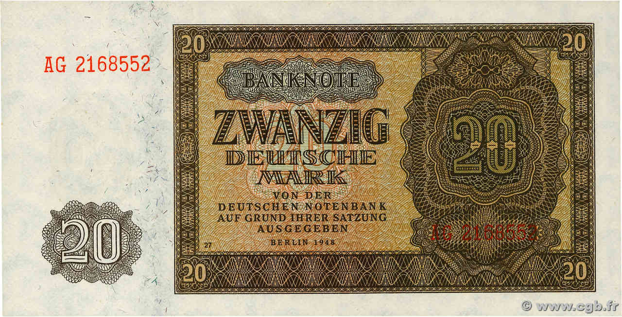 20 Deutsche Mark GERMAN DEMOCRATIC REPUBLIC  1948 P.13b UNC